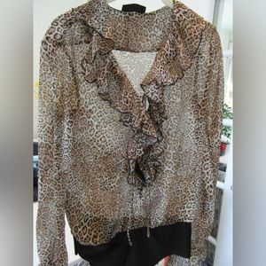 ZARA Leopard Summer Blouse with Frills Bodysuit
